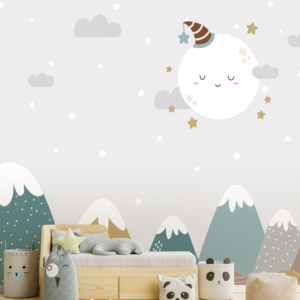 Quarto infantil decorado com papel de parede Noite Tranquila