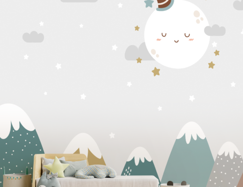 Quarto infantil decorado com papel de parede Noite Tranquila