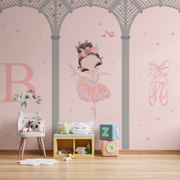 Design encantador de uma bailarina infantil dançando, ideal para decoração de quarto de menina.