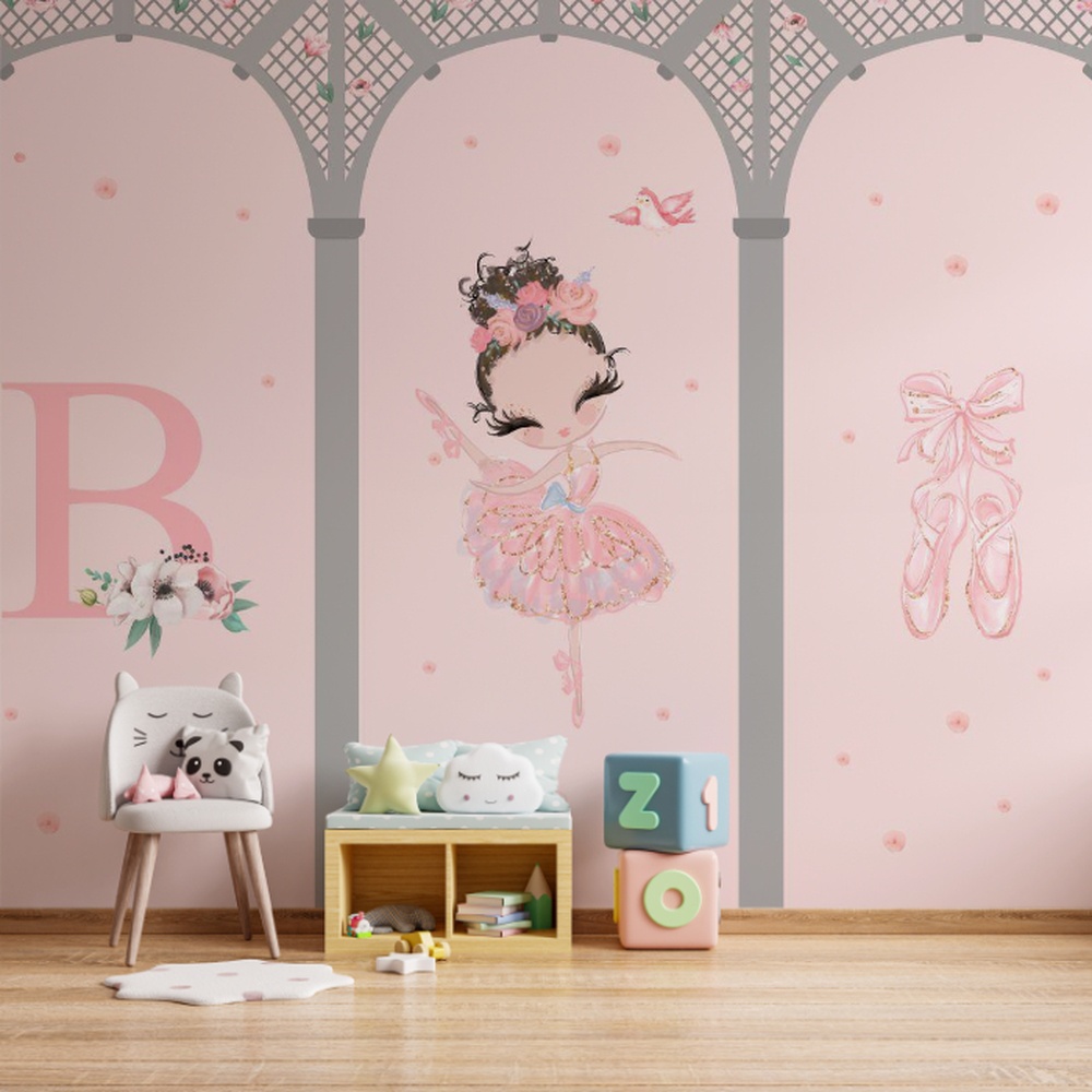Design encantador de uma bailarina infantil dançando, ideal para decoração de quarto de menina.