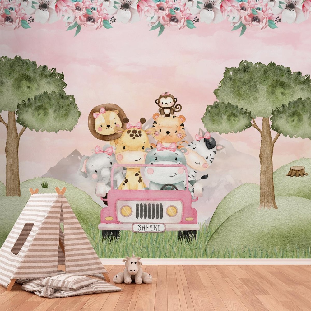 papel-de-parede-quarto-bebe-safari-menina