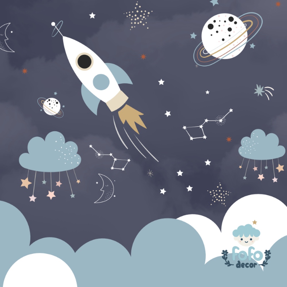 Papel de Parede com Tema Espacial, Foguetes e Constelações