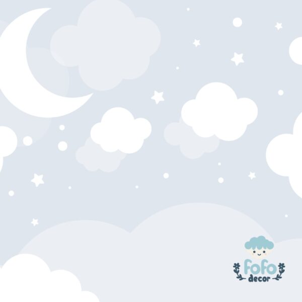 Papel de Parede Autoadesivo Lua e Estrelas para Decoração Infantil
