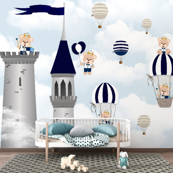 Papel de Parede Infantil Ursinho Príncipe Azul com tema realeza