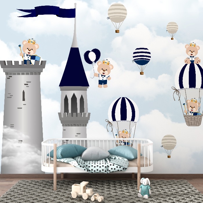 Papel de Parede Infantil Ursinho Príncipe Azul com tema realeza