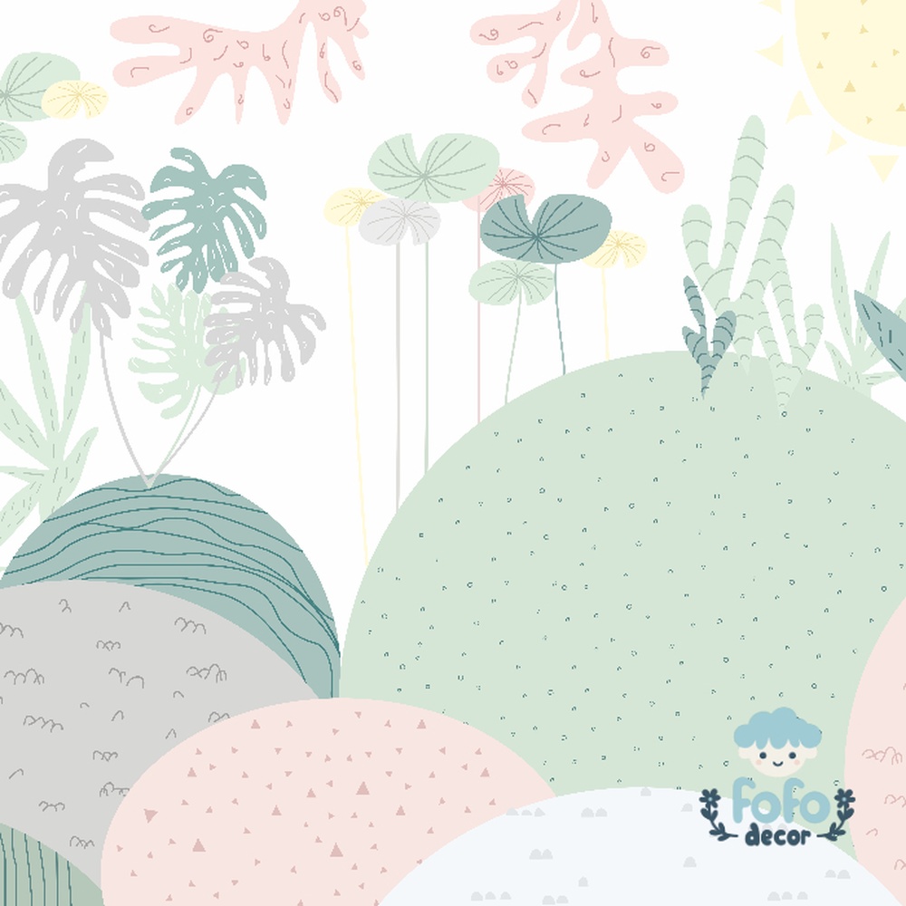 Papel de Parede Folhagem Pastel para decoração moderna e aconchegante.