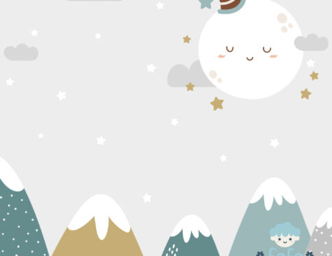 Decoração infantil com montanhas suaves e céu estrelado