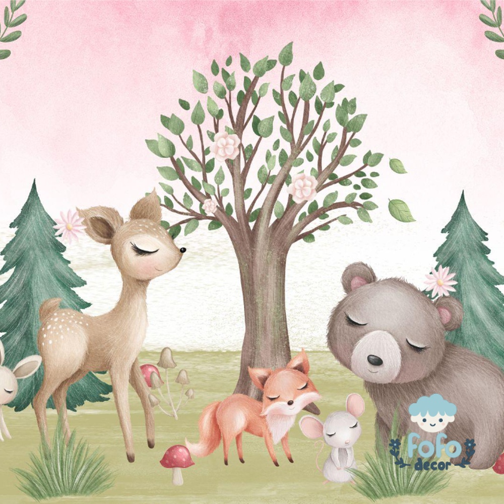 Papel de Parede Animais Fofos da Floresta – Estilo Aquarelado