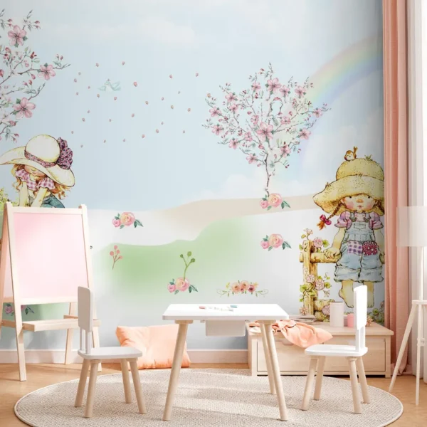 Papel de Parede Infantil com Meninas e Borboletas