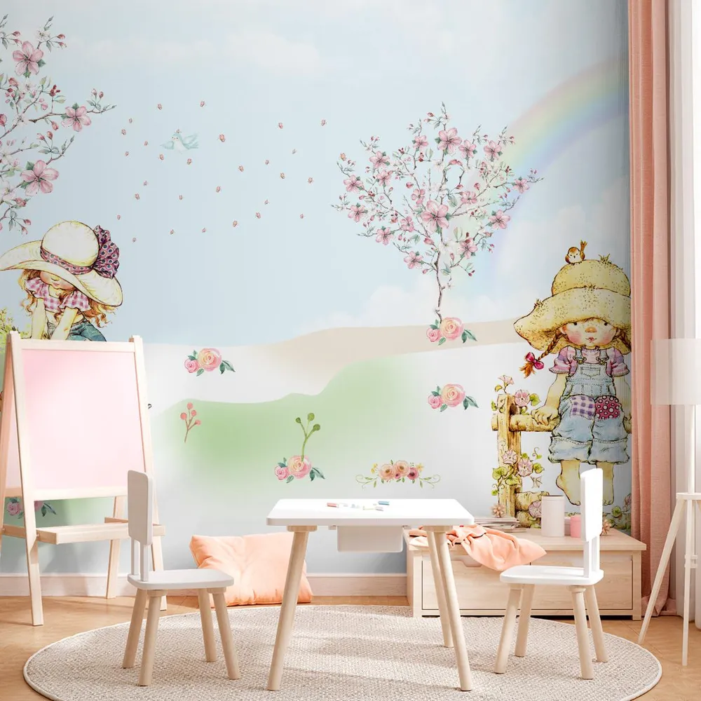 Papel de Parede Infantil com Meninas e Borboletas