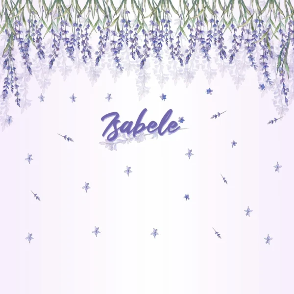Design de papel de parede com flores lilás pendentes criando um ambiente sereno e decorativo, ideal para espaços infantis.