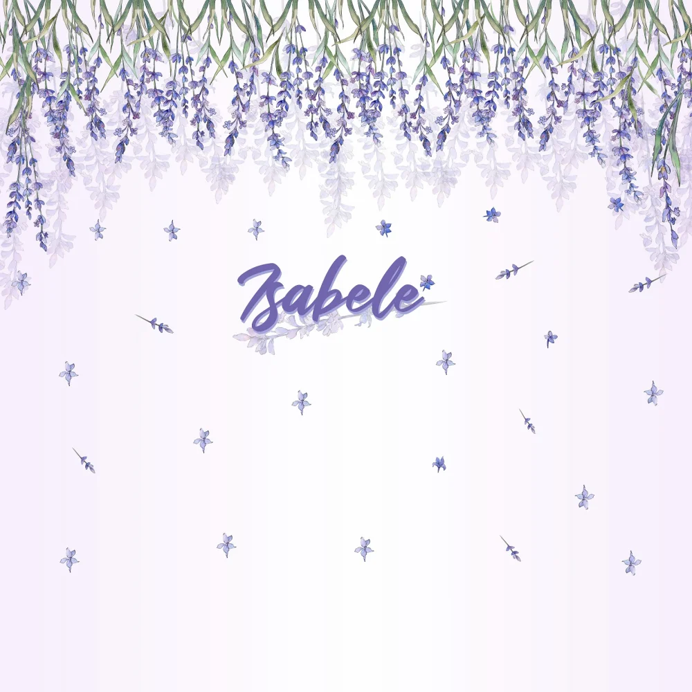 Design de papel de parede com flores lilás pendentes criando um ambiente sereno e decorativo, ideal para espaços infantis.