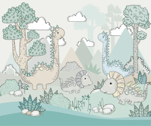 Papel de Parede Mundo dos Dinossauros - Paisagem Pré-Histórica
