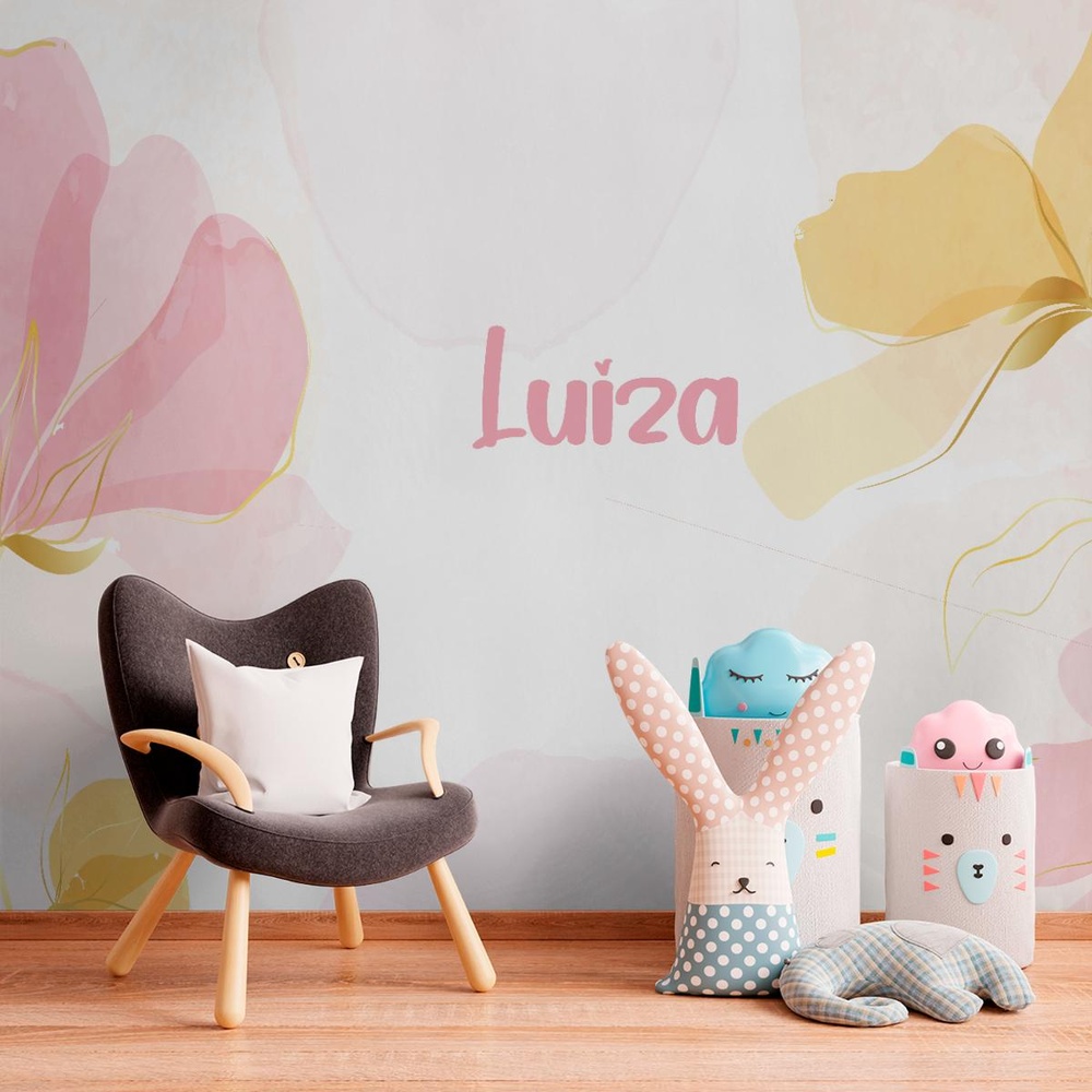 Design abstrato floral em rosa e dourado com nome personalizado Luiza.