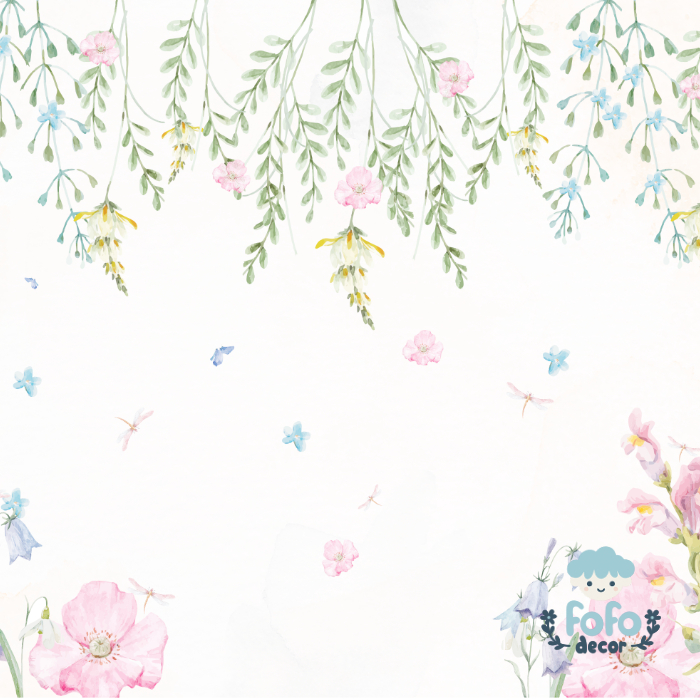 Papel de parede elegante com folhagens pendentes e tons suaves.
