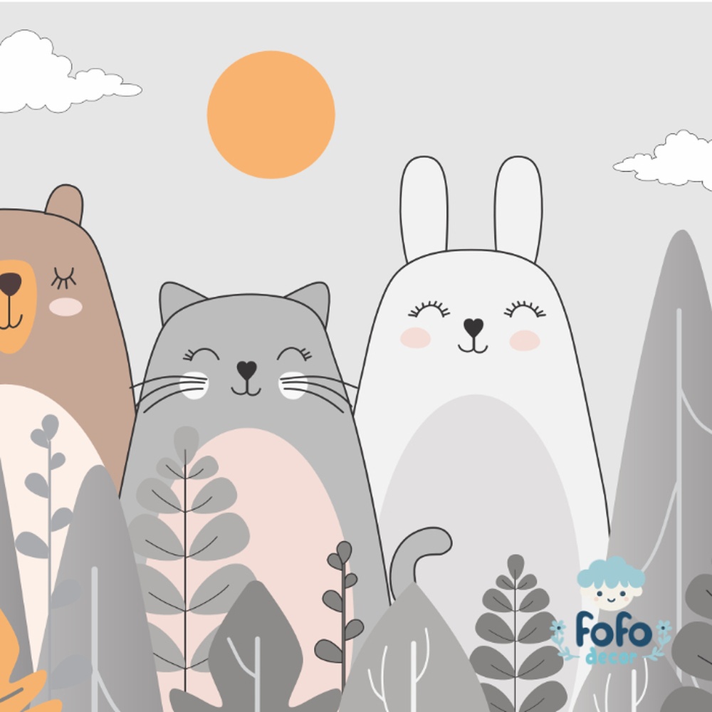 Papel de Parede Infantil Floresta Encantada – Decoração lúdica com bichinhos da floresta e cores suaves