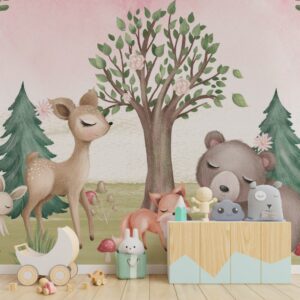 Papel de Parede Floresta Encantada – Animais Fofos para Quartos Infantis
