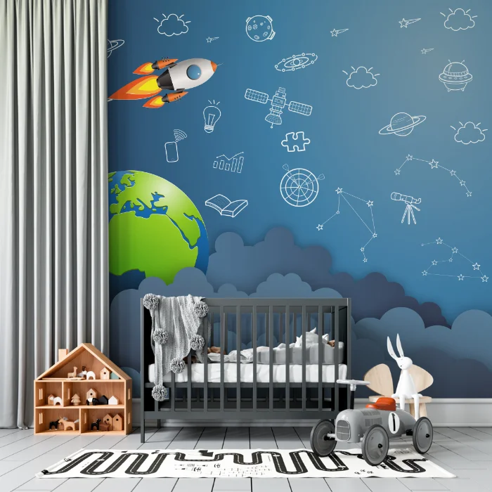 Exploração Espacial Infantil – Papel de Parede de Astronauta e Foguete O mundo magico da fofo com sua cara