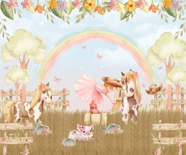papel-de-parede-infantil-fazendinha-aquarela-arco-iris-animais-fofo-papeis-de-parede