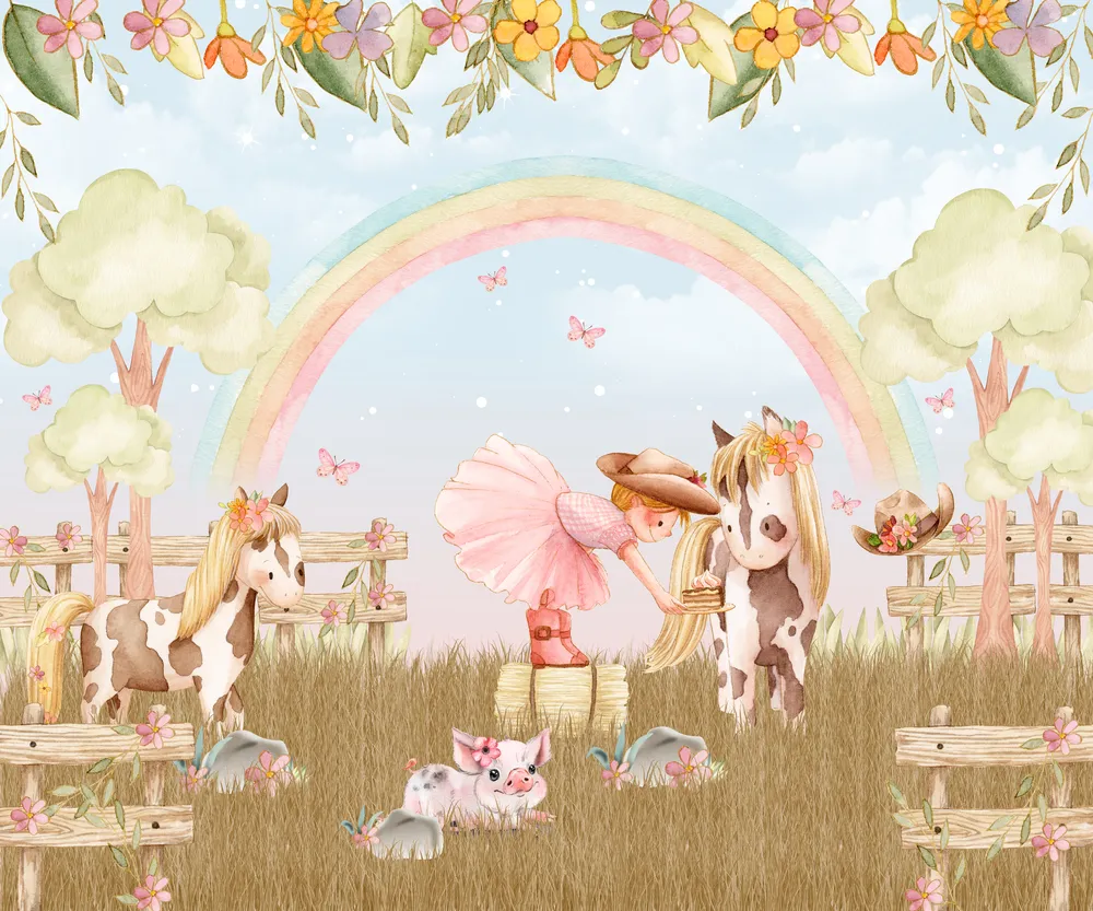 papel-de-parede-infantil-fazendinha-aquarela-arco-iris-animais-fofo-papeis-de-parede