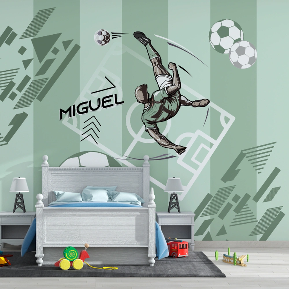 papel de parede infantil futebol em tons verdes preview do mural