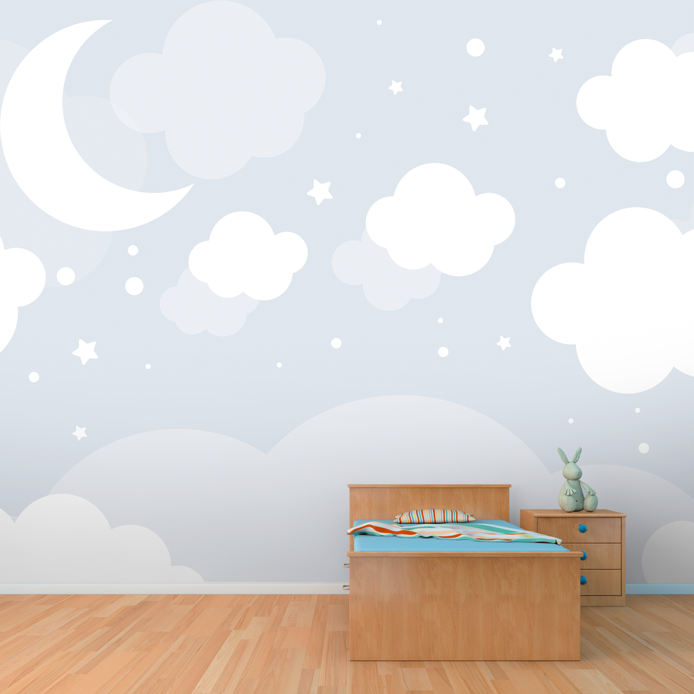 Papel de Parede Infantil Lua e Estrelas para Quarto de Bebê