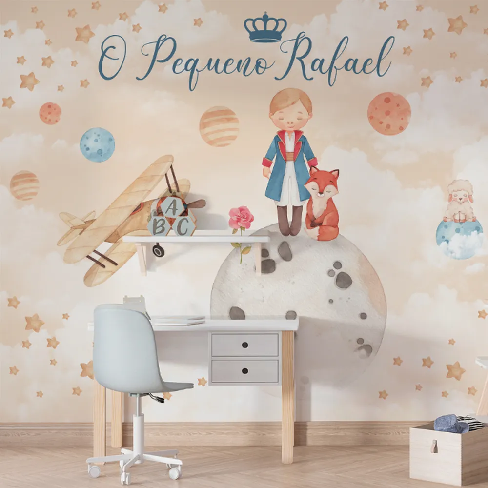 Papel de Parede O Pequeno Príncipe Personalizado - Planetas e Estrelas