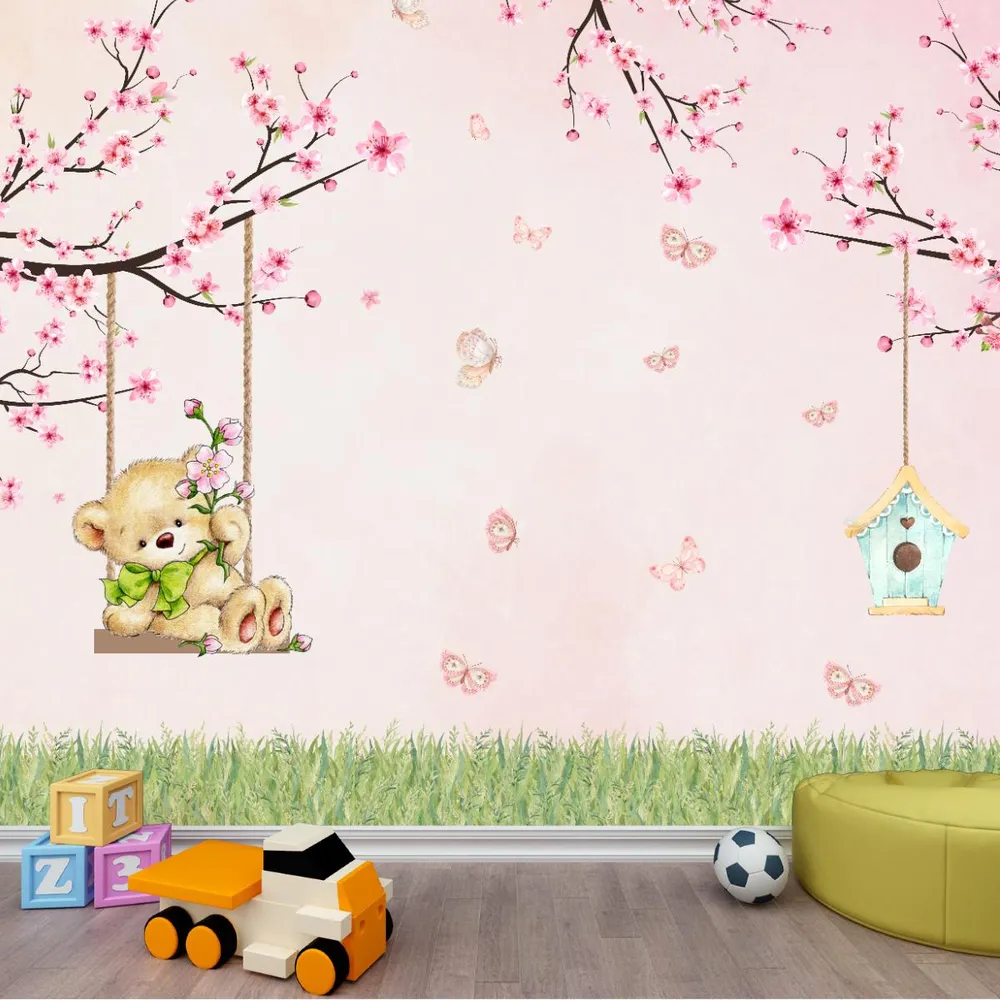 Papel de Parede Infantil Ursinho no Balanço