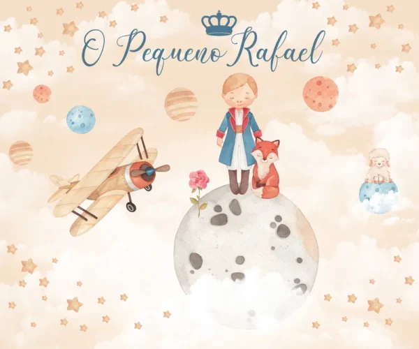 Papel de Parede O Pequeno Príncipe Personalizado - Planetas e Estrelas