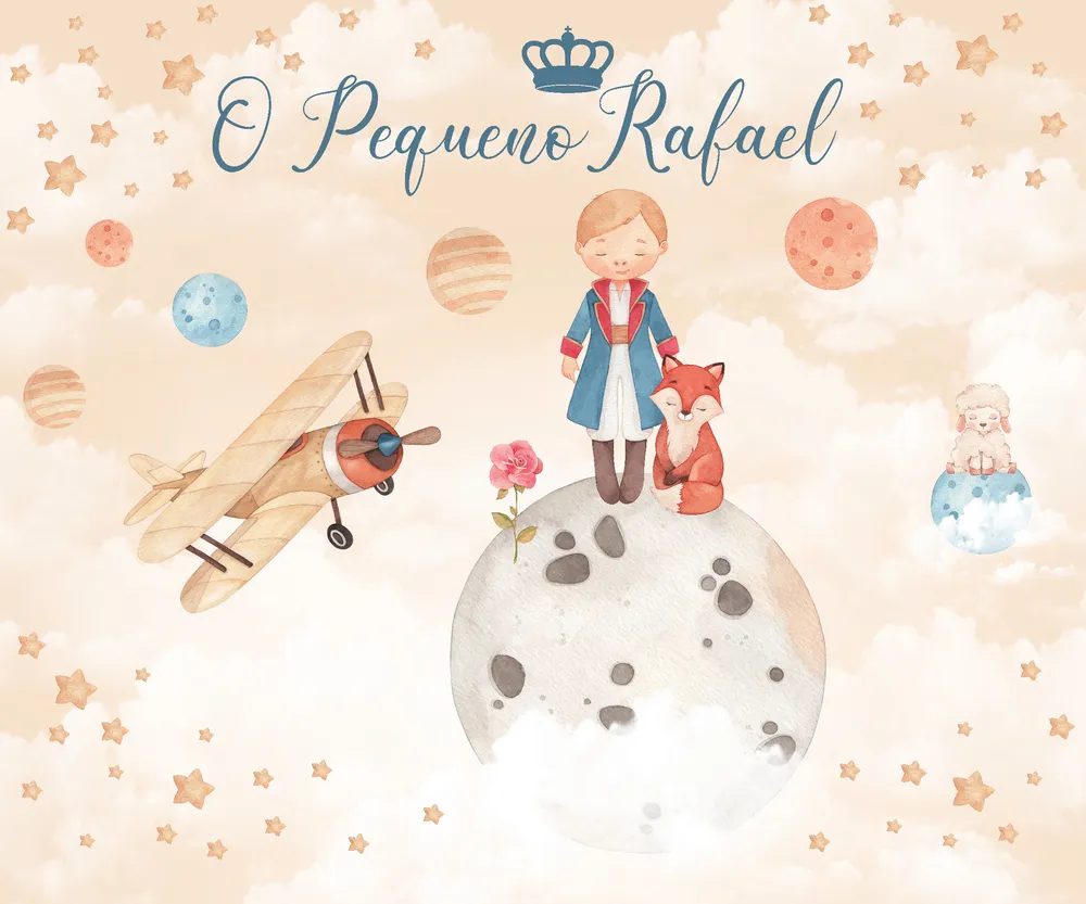 Papel de Parede O Pequeno Príncipe Personalizado - Planetas e Estrelas