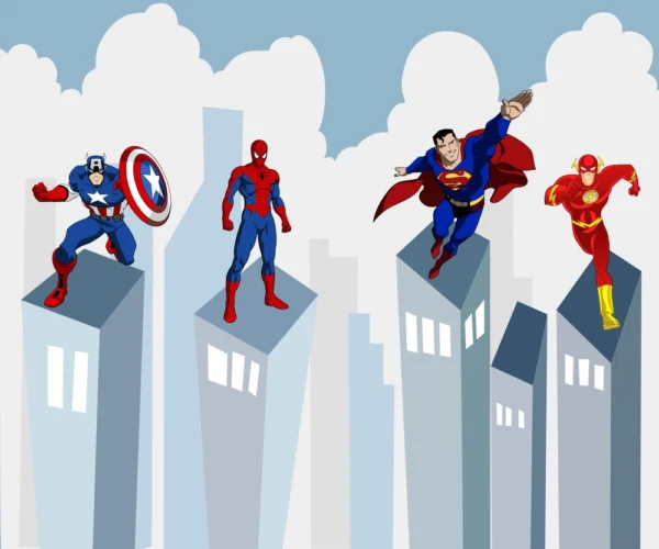 Papel de Parede Super-Heróis para decoração de quarto geek infantil ou adolescente.