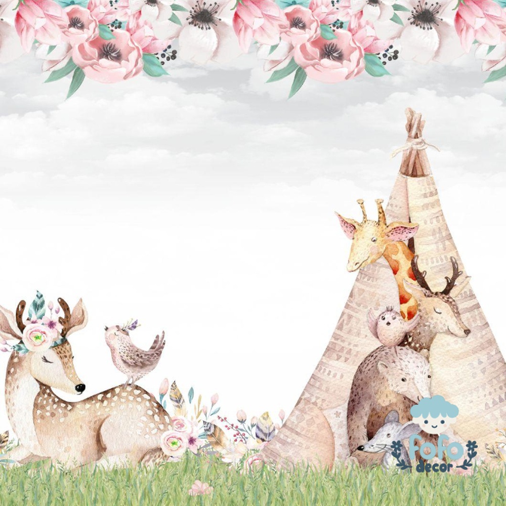 Decoração encantadora com tenda floral e detalhes naturais para um ambiente aconchegante.