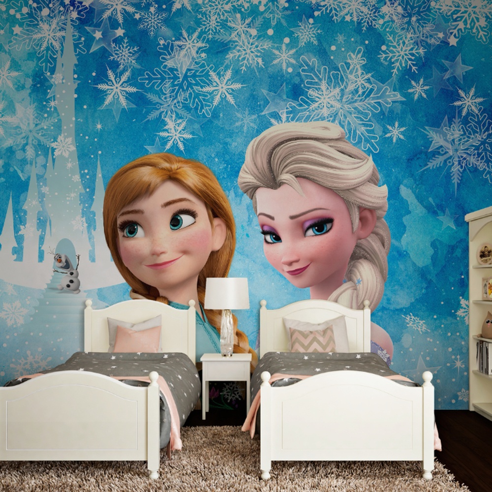 Ilustração de duas princesas em um cenário congelado com flocos de neve.