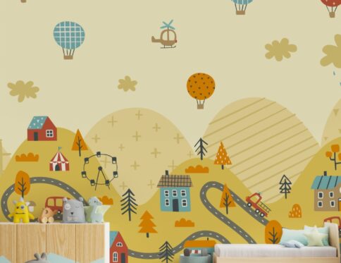 Design encantador com tema de cidade e natureza, trazendo um toque criativo e divertido ao ambiente.