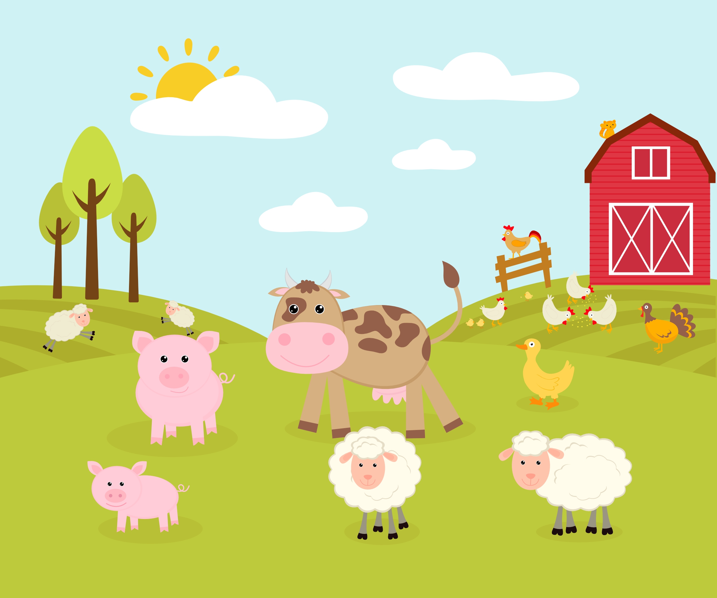 Papel de Parede de Animais de Fazenda - Cenário Alegre e Vivo