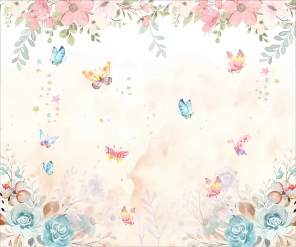 Papel de Parede Aquarela Floral com Borboletas Delicadas