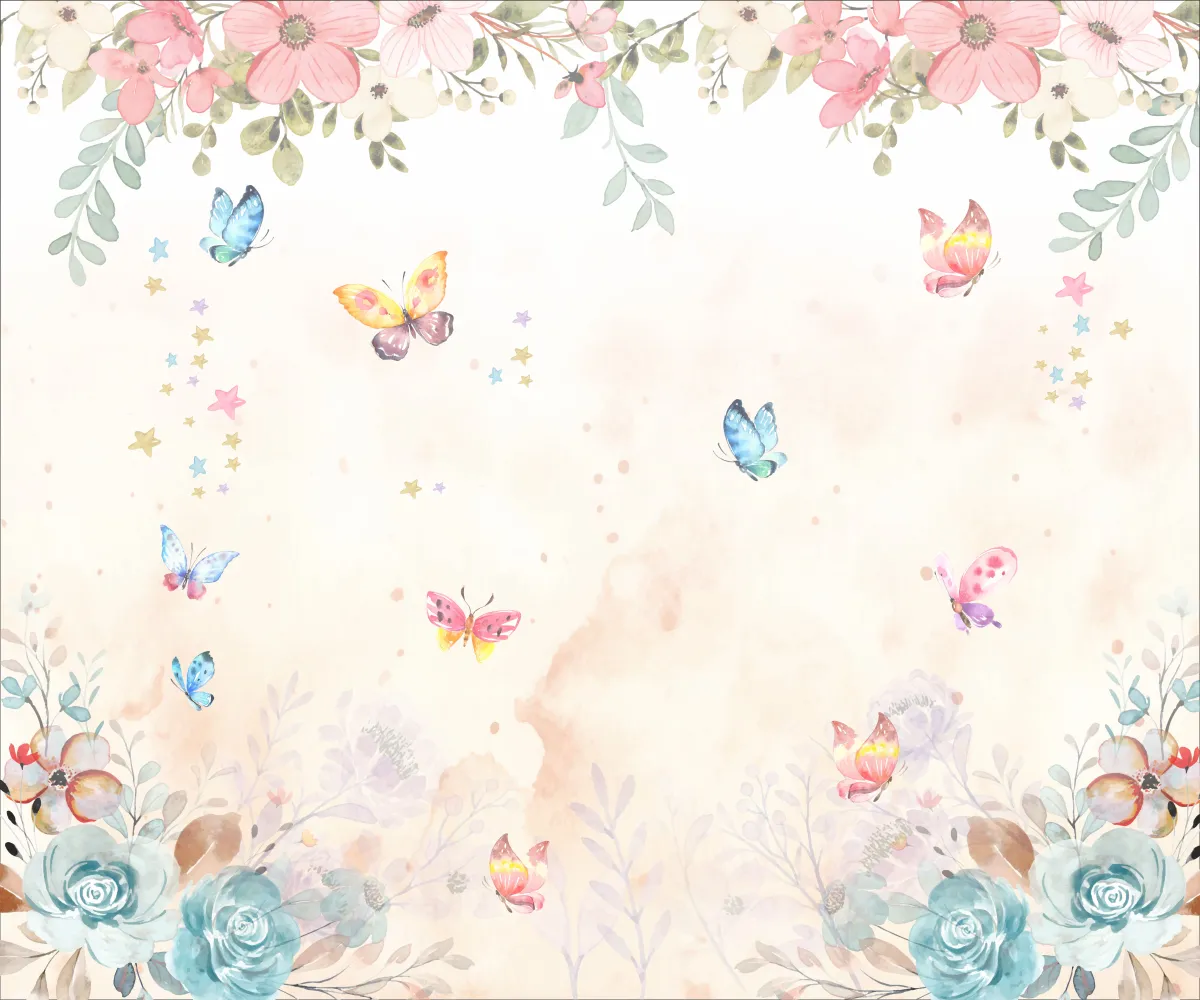 Papel de Parede Aquarela Floral com Borboletas Delicadas
