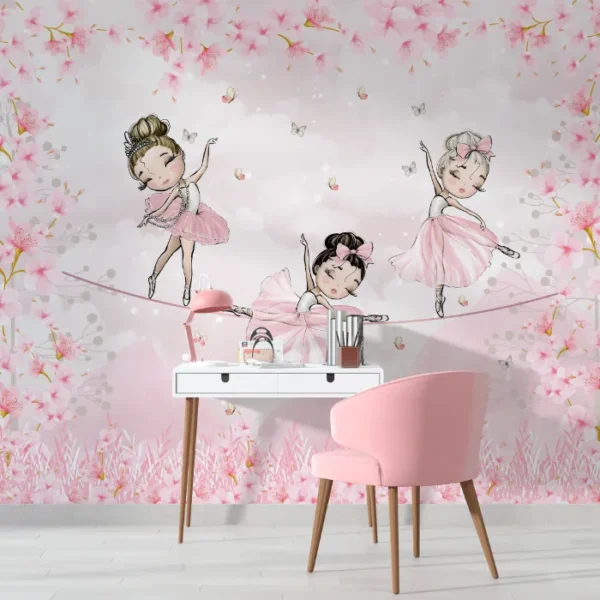 Papel de Parede Bailarinas Delicadas com Flores de Cerejeira