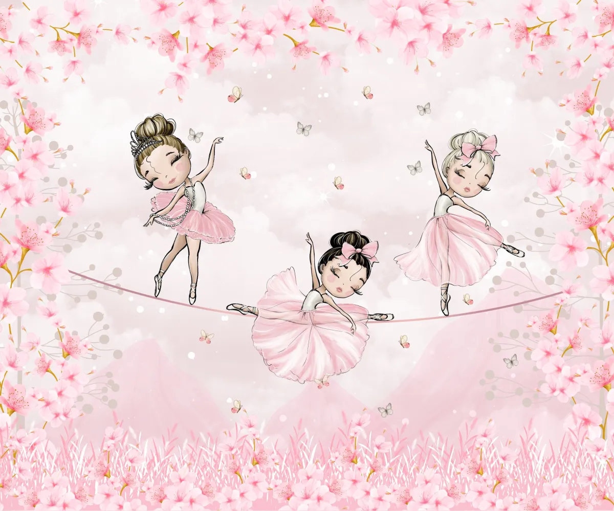 Papel de Parede Bailarinas Delicadas com Flores de Cerejeira