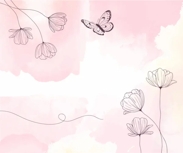 Papel de Parede Floral Delicado com Borboleta