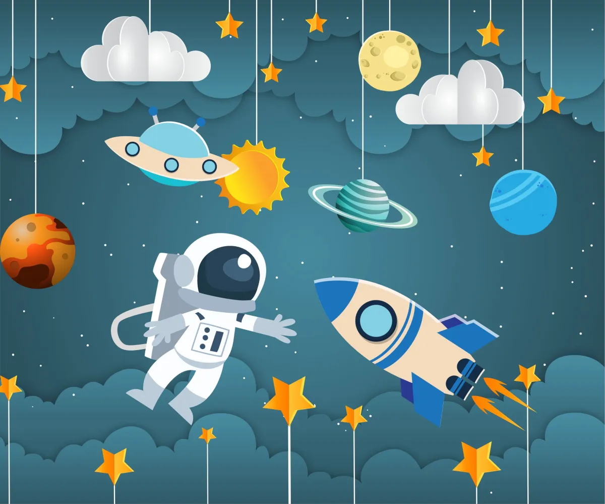 Papel de Parede Infantil Astronauta Espaço Sideral Aventura Espacial
