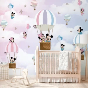 Papel de Parede Infantil Balões Mágicos com Mickey e Minnie