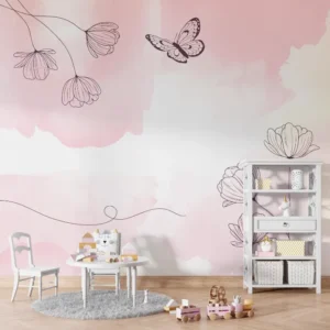 Papel de Parede Floral Delicado com Borboleta