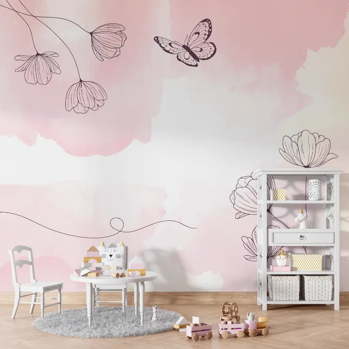Papel de Parede Floral Delicado com Borboleta
