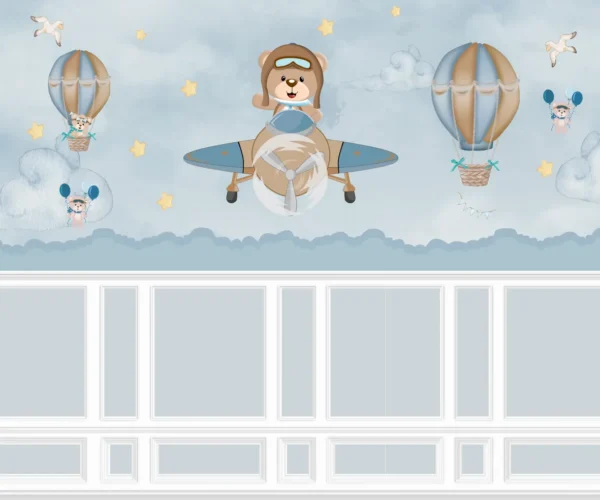 Papel de Parede Infantil Ursinhos Aviadores