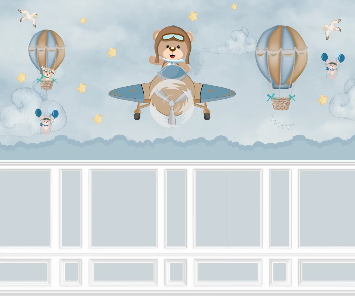 Papel de Parede Infantil Ursinhos Aviadores