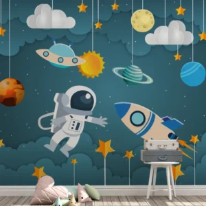 Papel de Parede Infantil Astronauta Espaço Sideral Aventura Espacial
