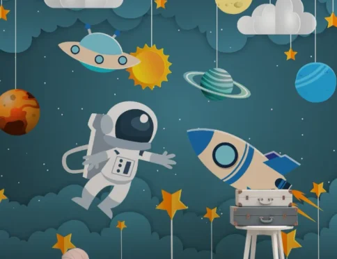 Papel de Parede Infantil Astronauta Espaço Sideral Aventura Espacial