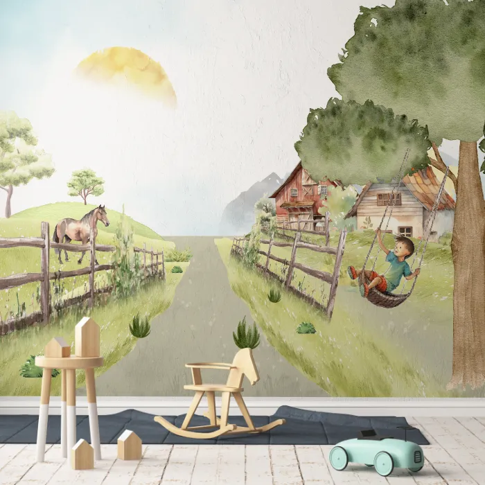 Papel de Parede Infantil Fazenda Aquarela
