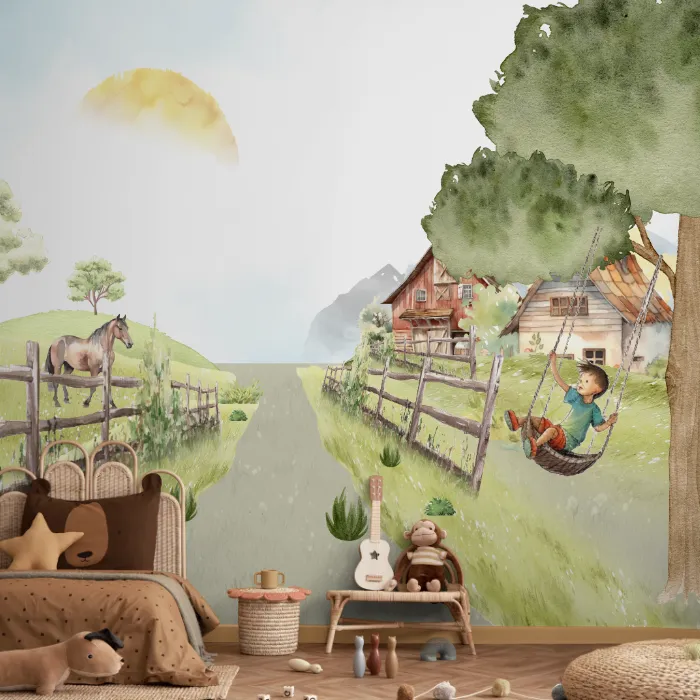 Papel de Parede Infantil Fazenda Aquarela